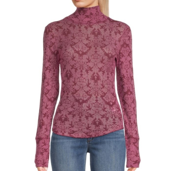 Free People You & I Semi Sheer Mockneck Top in Acai Purple Size Small - Picture 10 of 12